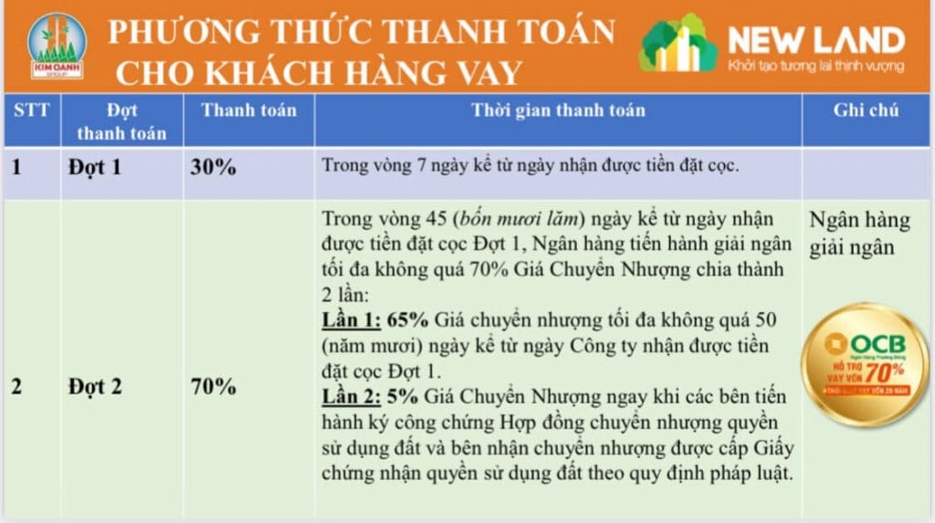 Tiến độ thanh toán vay dự án new land