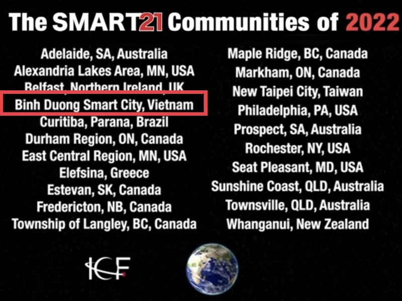 Thành phố thông minh bình dương nằm trong danh sách smart 21 năm 2022